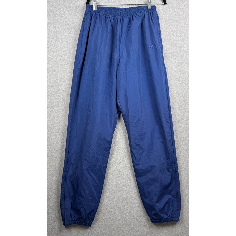 Vintage Nike Track Pants Womens Large Blue Nylon Windbreaker Lined Swoosh Jogger